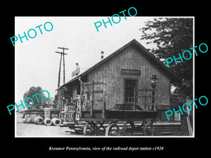 OLD LARGE HISTORIC PHOTO OF KREAMER PENNSYLVANIA, THE RAILROAD DEPOT c1920