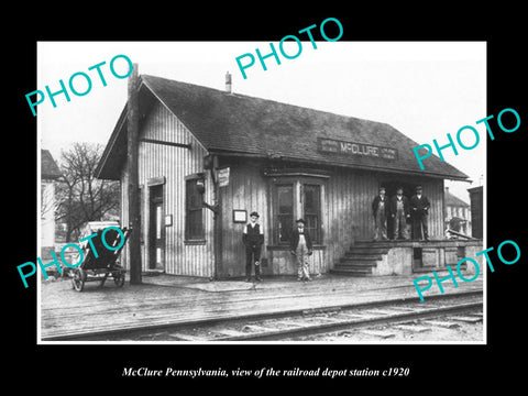 OLD LARGE HISTORIC PHOTO OF McCLURE PENNSYLVANIA, THE RAILROAD DEPOT c1920