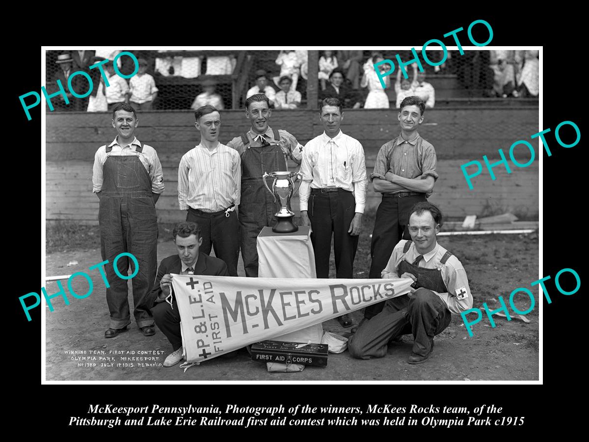 OLD LARGE HISTORIC PHOTO OF McKEESPORT PENNSYLVANIA, RAILROAD WINNING TEAM c1915