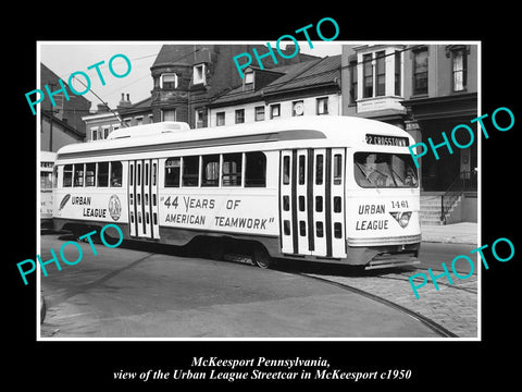 OLD LARGE HISTORIC PHOTO OF McKEESPORT PENNSYLVANIA, URBAN LEAGUE STREETCAR 1950