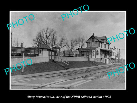 OLD LARGE HISTORIC PHOTO OF OLNEY PENNSYLVANIA, THE RAILROAD DEPOT STATION c1920