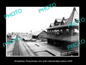 OLD LARGE HISTORIC PHOTO OF ORWIGSBURG PENNSYLVANIA, THE RAILROAD DEPOT c1920