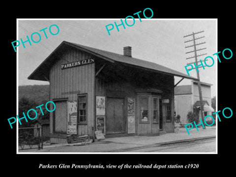 OLD LARGE HISTORIC PHOTO OF PARKERS GLEN PENNSYLVANIA, THE RAILROAD DEPOT c1920