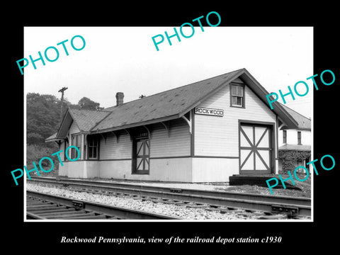 OLD LARGE HISTORIC PHOTO OF ROCKWOOD PENNSYLVANIA, THE RAILROAD DEPOT c1920