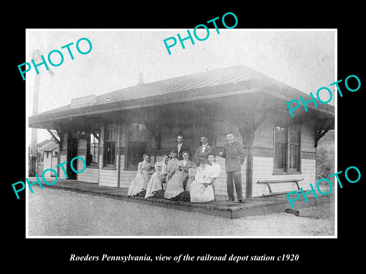 OLD LARGE HISTORIC PHOTO OF ROEDERS PENNSYLVANIA, THE RAILROAD DEPOT c1920