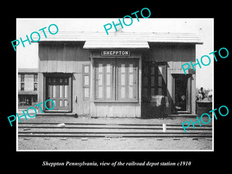 OLD LARGE HISTORIC PHOTO OF SHEPPTON PENNSYLVANIA, THE RAILROAD DEPOT c1910