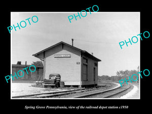 OLD LARGE HISTORIC PHOTO OF SPRING GROVE PENNSYLVANIA, THE RAILROAD DEPOT c1950