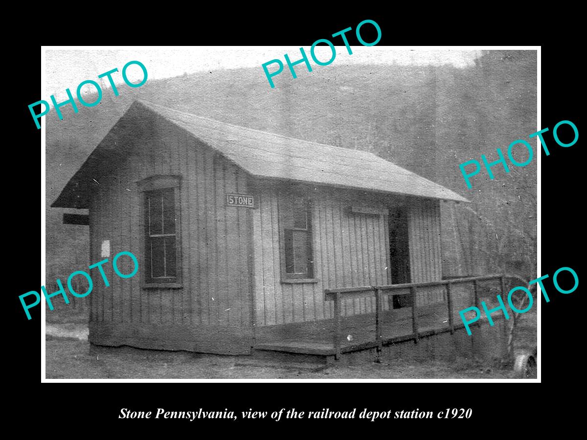 OLD LARGE HISTORIC PHOTO OF STONE PENNSYLVANIA, THE RAILROAD DEPOT STATION c1920