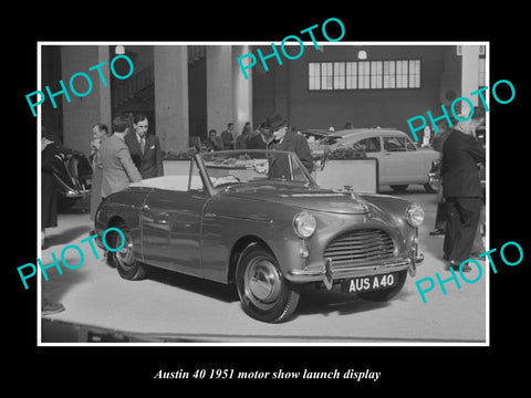 OLD LARGE HISTORIC PHOTO OF AUSTIN A40 CAR 1951 MOTOR SHOW LAUNCH DISPLAY
