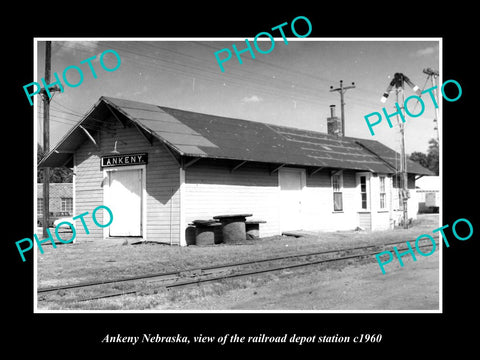 OLD LARGE HISTORIC PHOTO OF ANKENY NEBRASKA, THE RAILROAD DEPOT STATION c1960