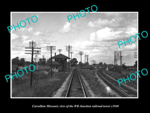 OLD LARGE HISTORIC PHOTO OF CARROLLTON MISSOURI, THE RAILROAD SIGNAL TOWER c1940