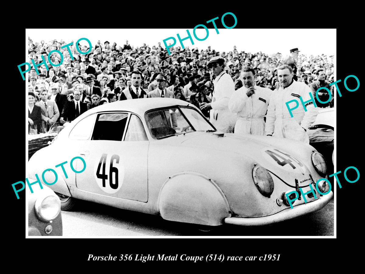 OLD LARGE HISTORIC PHOTO OF 1951 PORSCHE 356 COUPE LIGHT RACE CAR