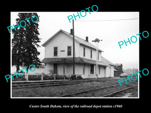 OLD LARGE HISTORIC PHOTO OF CUSTER SOUTH DAKOTA THE RAILROAD DEPOT STATION c1960