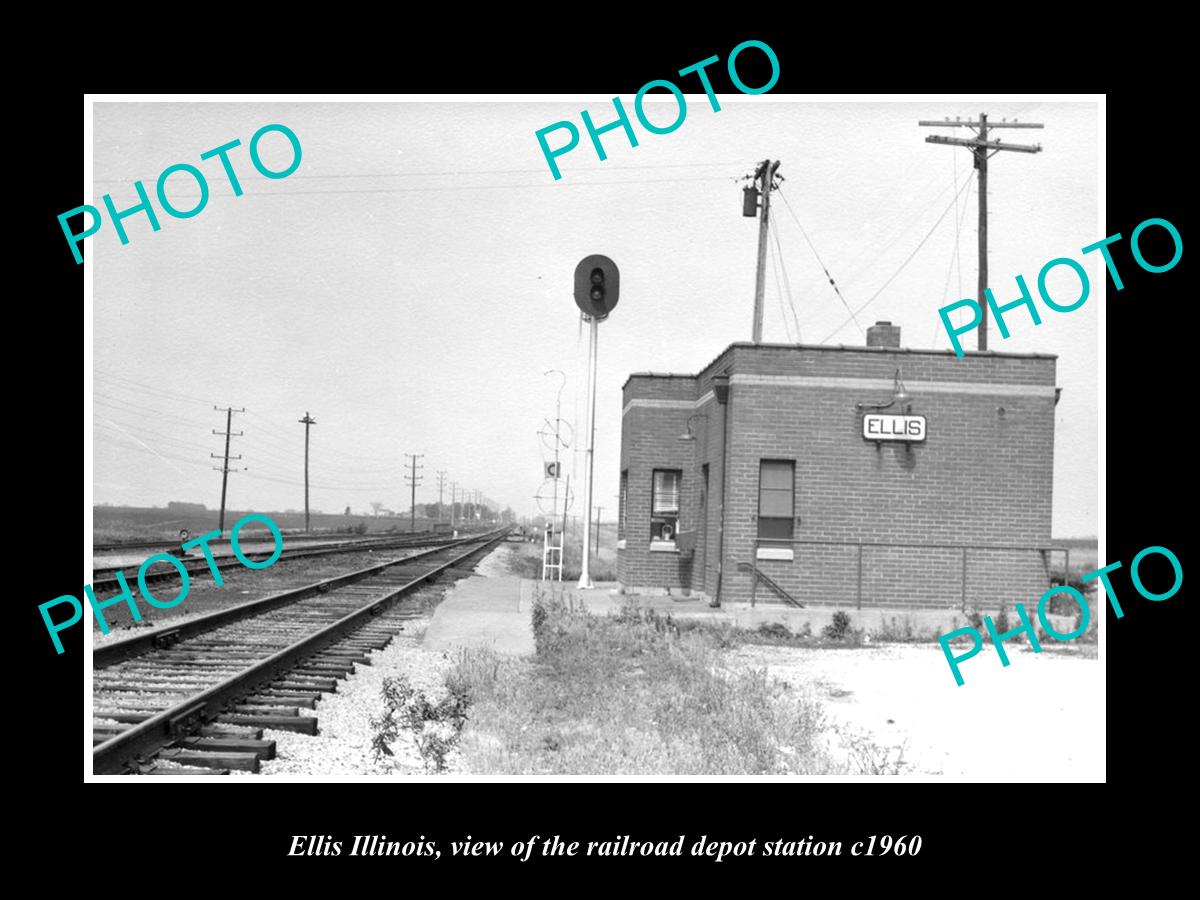 OLD LARGE HISTORIC PHOTO OF ELLIS ILLINOIS, THE RAILROAD DEPOT STATION c1960