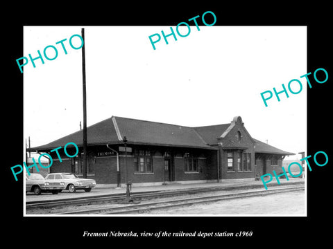 OLD LARGE HISTORIC PHOTO OF FREMONT NEBRASKA, THE RAILROAD DEPOT STATION c1960