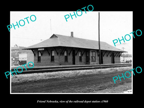 OLD LARGE HISTORIC PHOTO OF FRIEND NEBRASKA, THE RAILROAD DEPOT STATION c1960