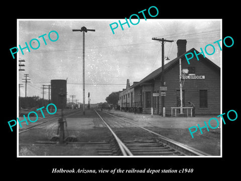 OLD LARGE HISTORIC PHOTO OF HOLBROOK ARIZONA, THE RAILROAD DEPOT STATION c1940