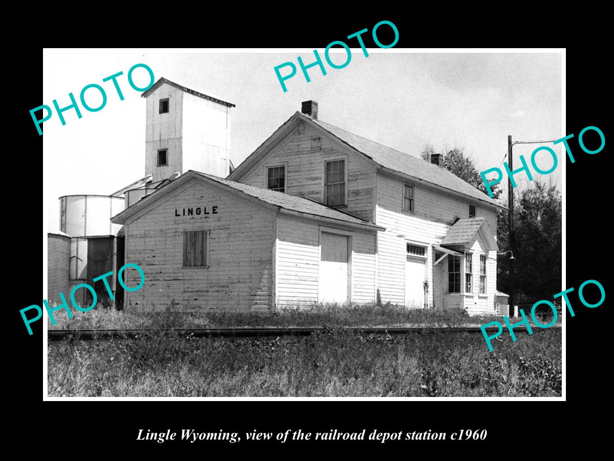 OLD LARGE HISTORIC PHOTO OF LINGLE WYOMING, THE RAILROAD DEPOT STATION c1960