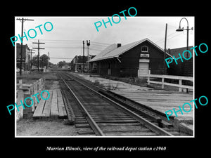 OLD LARGE HISTORIC PHOTO OF MARRION ILLINOIS, THE RAILROAD DEPOT STATION c1960