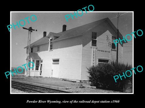 OLD LARGE HISTORIC PHOTO OF POWDER RIVER WYOMING RAILROAD DEPOT STATION c1960