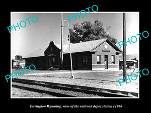 OLD LARGE HISTORIC PHOTO OF TORRINGTON WYOMING, THE RAILROAD DEPOT STATION c1960