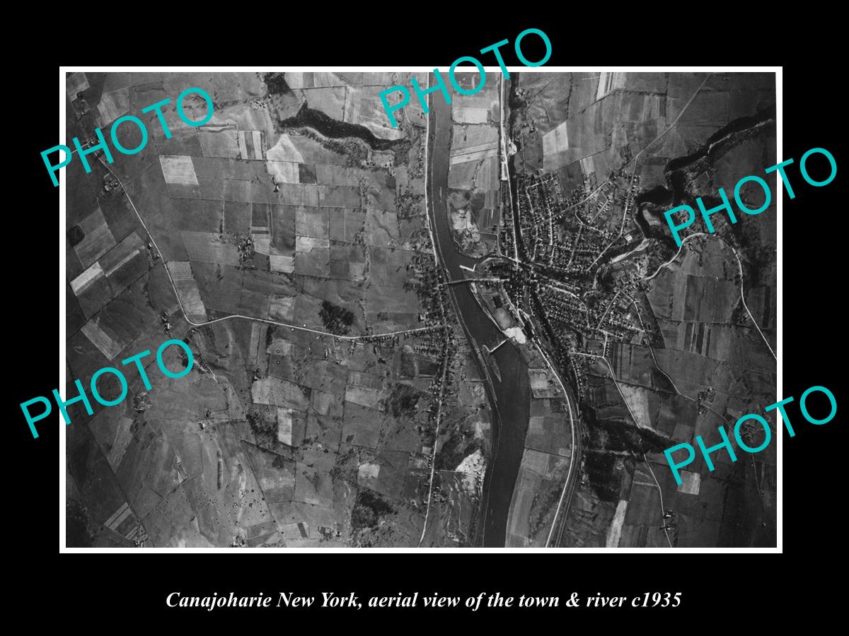 OLD LARGE HISTORIC PHOTO OF CANAJOHARIE NEW YORK, AERIAL OF TOWN & RIVER 1935 2