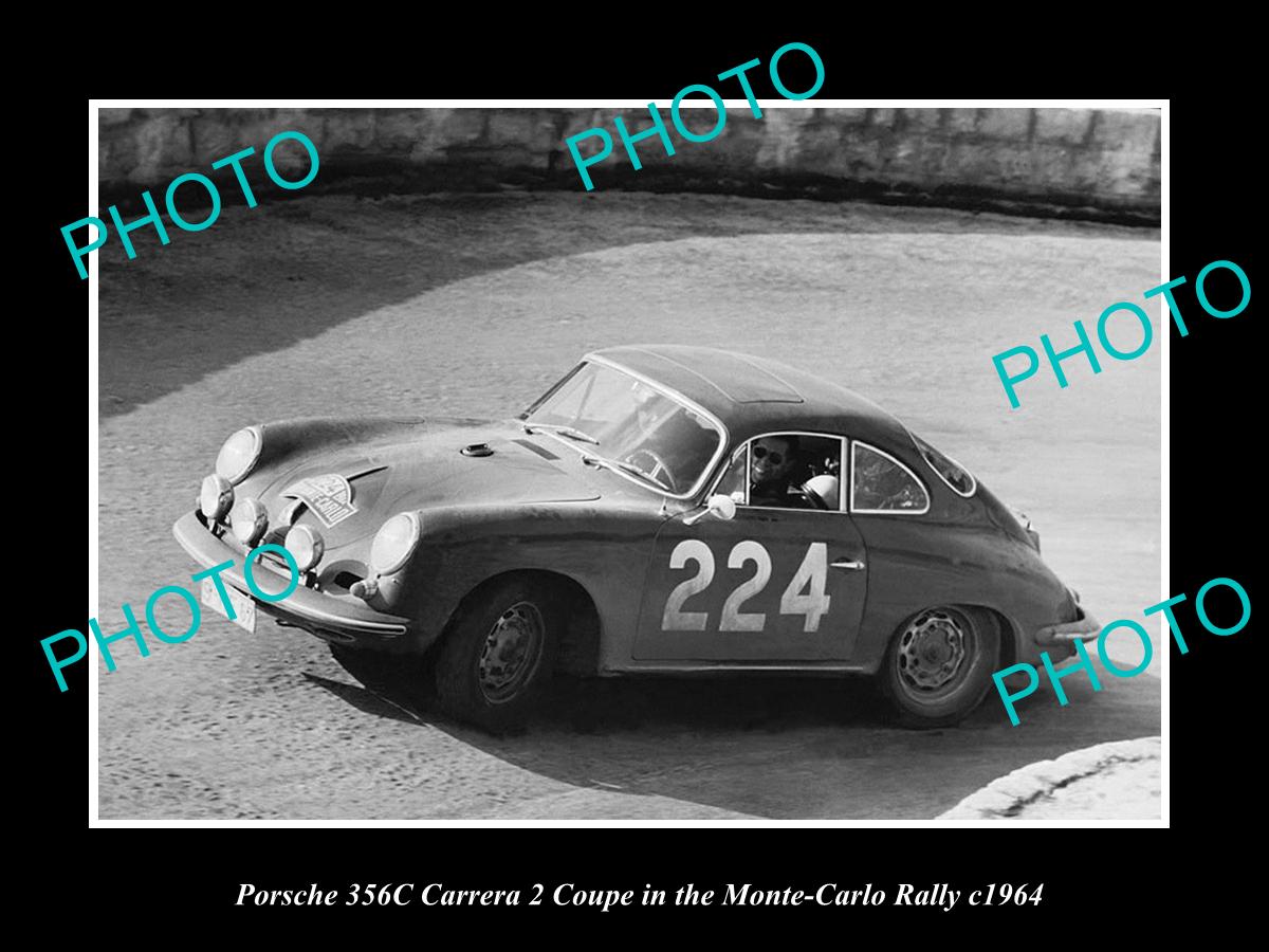 OLD LARGE HISTORIC PHOTO OF 1964 PORSCHE 356C COUPE, MONTE CARLO RALLY