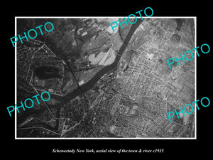 OLD LARGE HISTORIC PHOTO OF SCHENECTADY NEW YORK, AERIAL OF TOWN & RIVER 1935 2