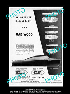 OLD LARGE HISTORIC PHOTO OF MARYSVILLE MICHIGAN, THE GAR WOOD BOAT POSTER 1946 2