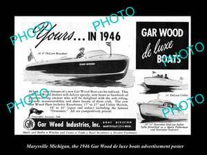 OLD LARGE HISTORIC PHOTO OF MARYSVILLE MICHIGAN, THE GAR WOOD BOAT POSTER 1946 3