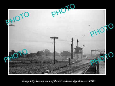 OLD LARGE HISTORIC PHOTO OF OSAGE CITY KANSAS, THE OC RAILROAD SIGNAL TOWER 1940