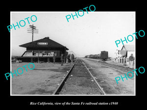 OLD LARGE HISTORIC PHOTO OF RICE CALIFORNIA, THE SANTA FE RAILROAD DEPOT c1940