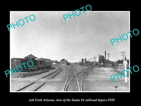 OLD LARGE HISTORIC PHOTO OF ASH FORK ARIZONA, THE SANTA FE RAILROAD DEPOT c1920