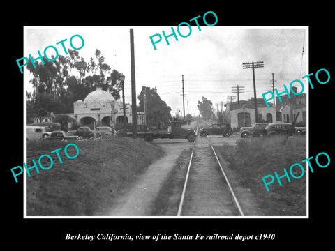 OLD LARGE HISTORIC PHOTO OF BERKELEY CALIFORNIA, SANTA FE RAILROAD DEPOT c1940