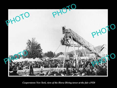 OLD LARGE HISTORIC PHOTO OF COOPERSTOWN NEW YORK, THE HORSE DIVING TOWER c1920