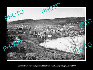 OLD LARGE HISTORIC PHOTO OF COOPERSTOWN NEW YORK, VIEW OF THE TOWN & LAKE c1900