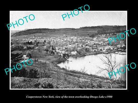 OLD LARGE HISTORIC PHOTO OF COOPERSTOWN NEW YORK, VIEW OF THE TOWN & LAKE c1900