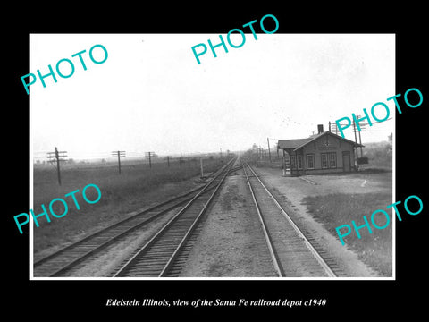 OLD LARGE HISTORIC PHOTO OF EDELSTEIN ILLINOIS, THE SANTA F RAILROAD DEPOT c1940