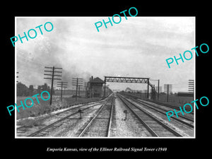 OLD LARGE HISTORIC PHOTO OF EMPORIA KANSAS, ELLINOR RAILROAD SIGNAL TOWER c1940