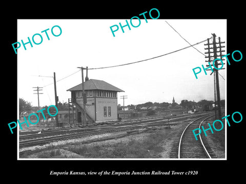 OLD LARGE HISTORIC PHOTO OF EMPORIA KANSAS, THE E/J RAILROAD SIGNAL TOWER c1920