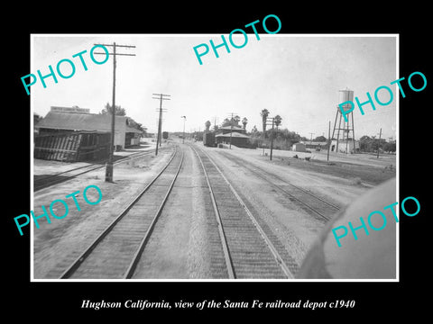 OLD LARGE HISTORIC PHOTO OF HUGHSON CALIFORNIA THE SANTE FE RAILROAD DEPOT c1940