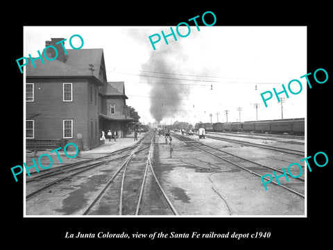 OLD LARGE HISTORIC PHOTO OF LA JUNTA COLORADO, THE SANTE FE RAILROAD DEPOT c1940