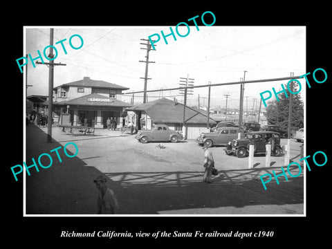 OLD LARGE HISTORIC PHOTO OF RICHMOND CALIFORNIA SANTE FE RAILROAD DEPOT c1940