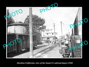 OLD LARGE HISTORIC PHOTO OF STOCKTON CALIFORNIA SANTE FE RAILROAD DEPOT c1940