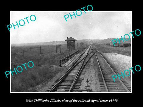 OLD LARGE HISTORIC PHOTO OF WEST CHILLICOTHE ILLINOIS RAILROAD SIGNAL TOWER 1940