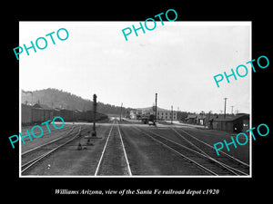 OLD LARGE HISTORIC PHOTO OF WILLIAMS ARIZONA, THE SANTE FE RAILROAD DEPOT c1920