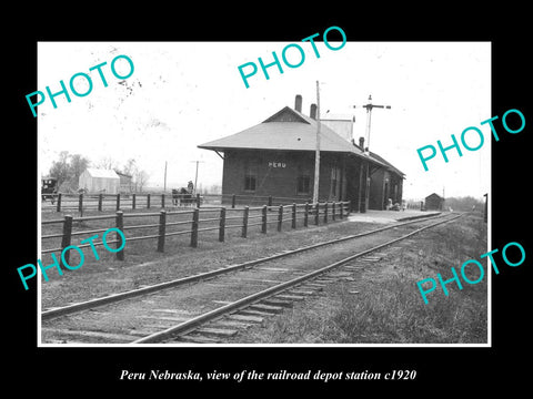 OLD LARGE HISTORIC PHOTO OF PERU NEBRASKA, THE RAILROAD DEPOT STATION c1920