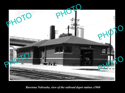 OLD LARGE HISTORIC PHOTO OF RAVENNA NEBRASKA, THE RAILROAD DEPOT STATION c1960