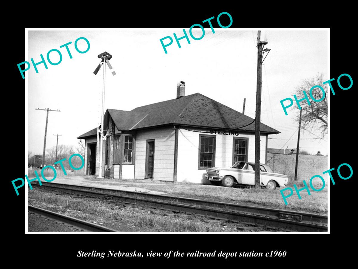 OLD LARGE HISTORIC PHOTO OF STERLING NEBRASKA, THE RAILROAD DEPOT STATION c1960