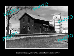 OLD LARGE HISTORIC PHOTO OF STATTON NEBRASKA, THE RAILROAD DEPOT STATION c1960